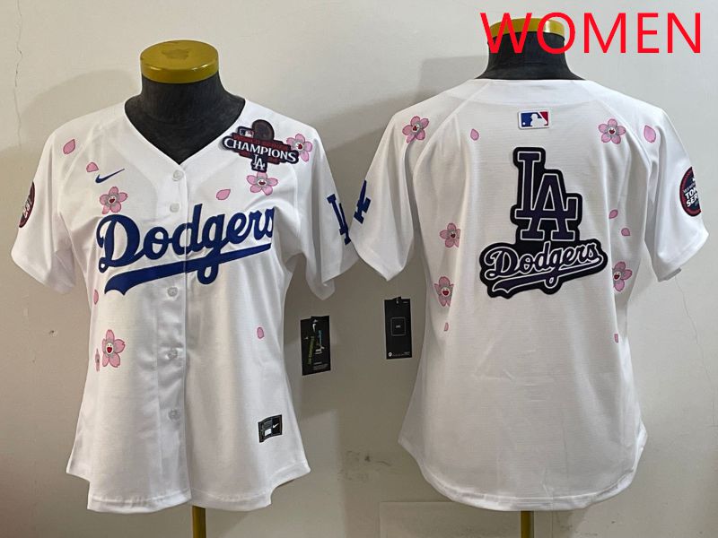 Women Los Angeles Dodgers Blank White Sakura Edition 2025 Nike MLB Jersey style 20->women mlb jersey->Women Jersey